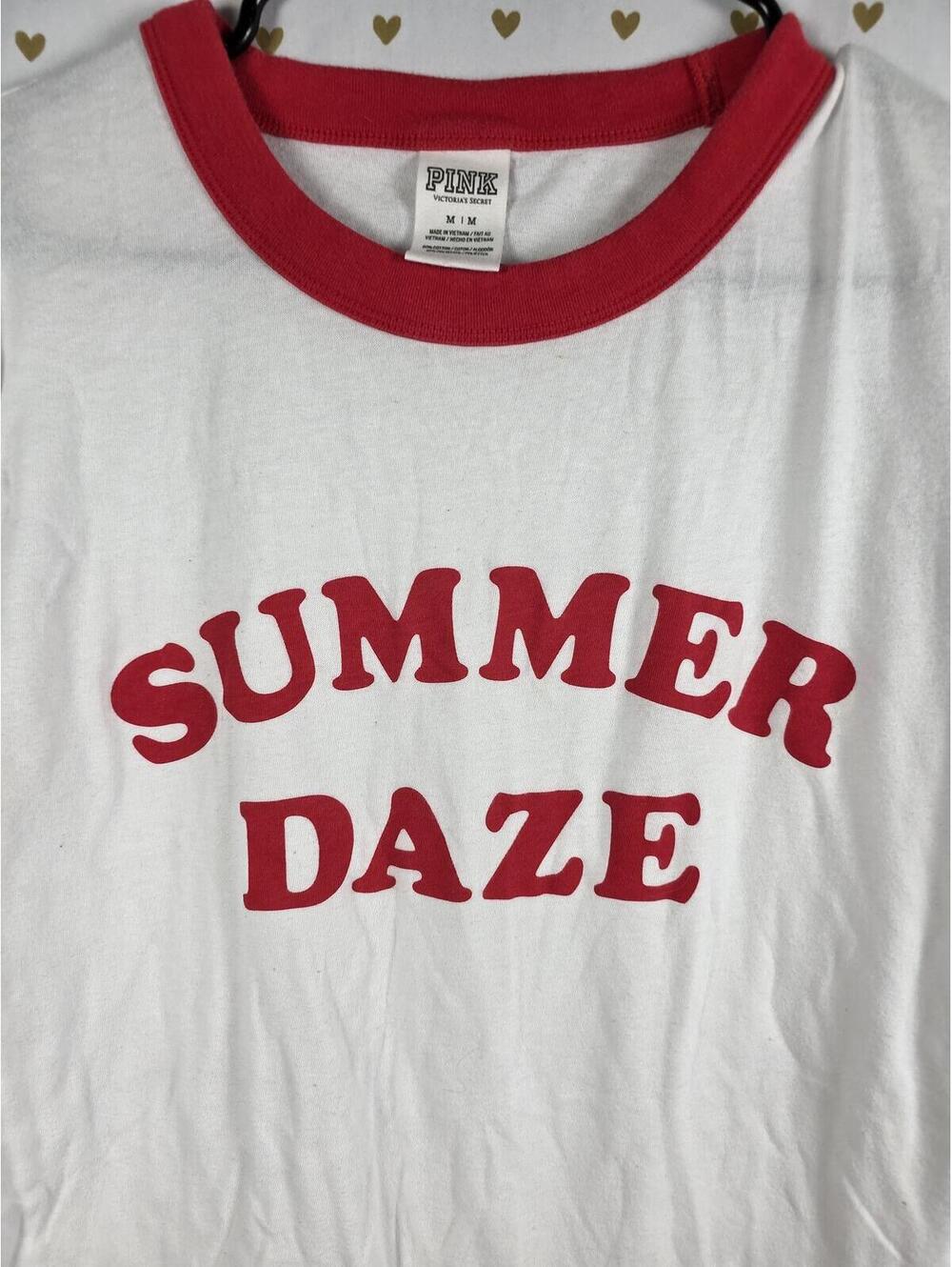 Victorias Secret PINK SUMMER DAZE Cute Ringer Tee shirt Red White MEDIUM - Picture 2 of 4